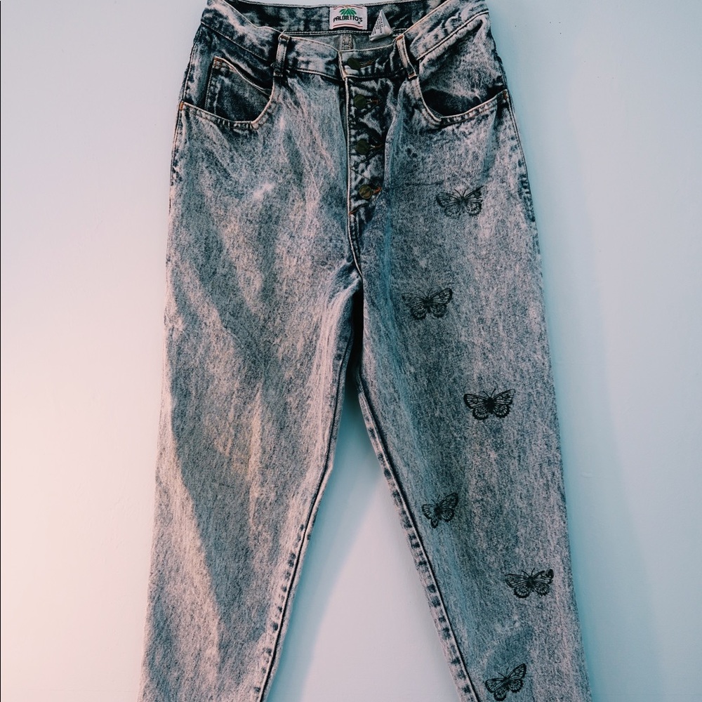 Palmetto butterfly painted high waisted mom jean